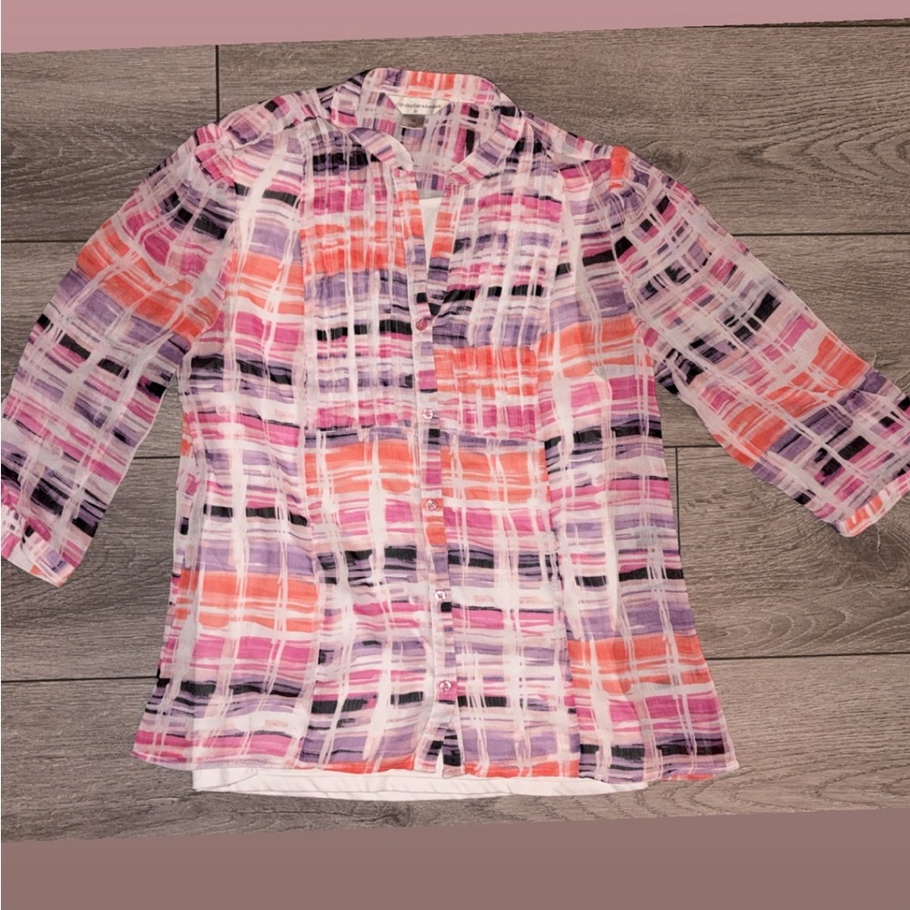 Christopher & Banks Size Medium 3/4 Sleeved Blouse Lined Pastel Multicolor EUC